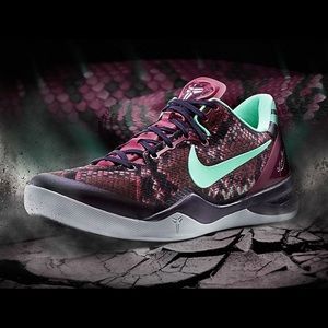 Kobe 8 Pit Viper Nike Athletic Shoes - Maroon and Mint 6.5Y 6.5M 8W